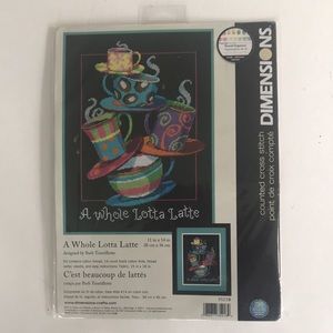 A Whole Lotta Latte Cross Stitch Kit Dimensions 35218 Coffee Cups NEW